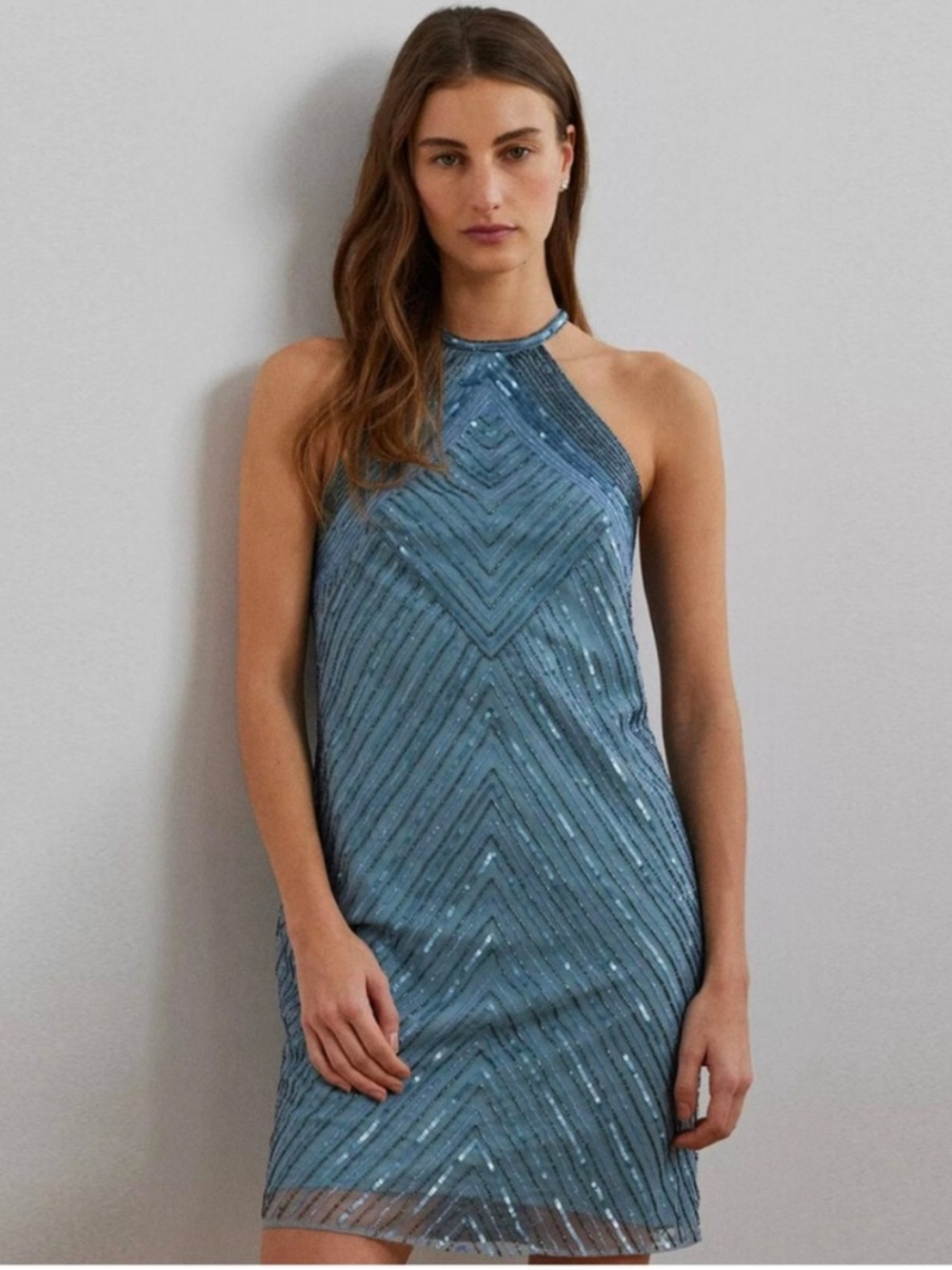 Ralph Lauren NWT Y2K sequin fairycore Blue Sequin Halter Dress